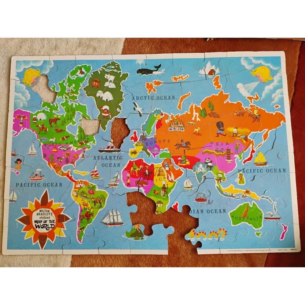 Vintage Milton Bradley USA Map States World Puzzle Replacement Pieces Crafts 70s